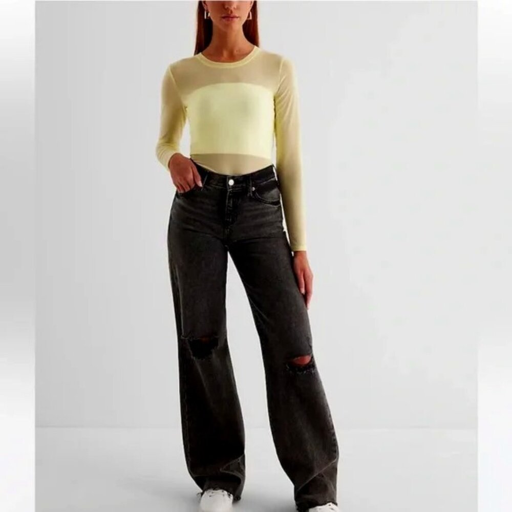 NWT Express Mesh Sheer Long Sleeve Butter Yellow Top Small